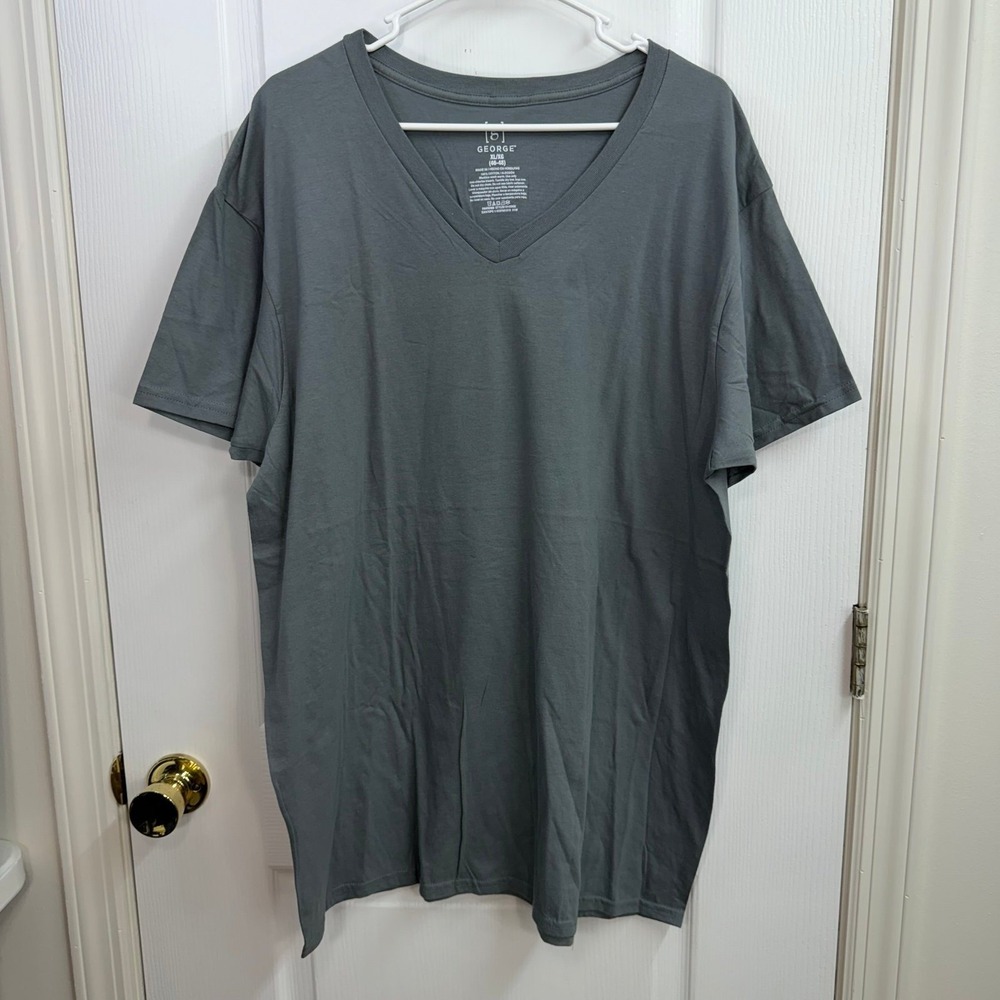 George gray 100% cotton v-neck casual relaxed short sleeve basic neutral tshirt